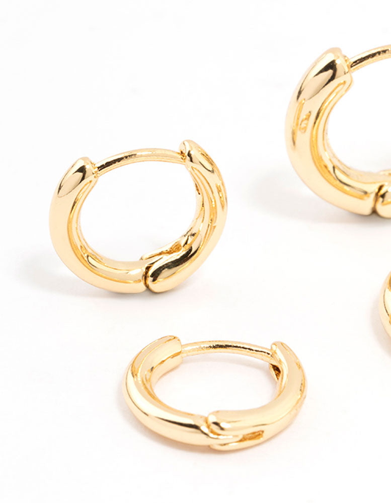 Gold Plated Thin Small Huggie Earrings 2-Pack