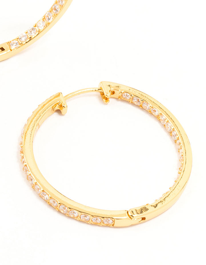 Gold Plated Large Inner Pave Hoop Earrings