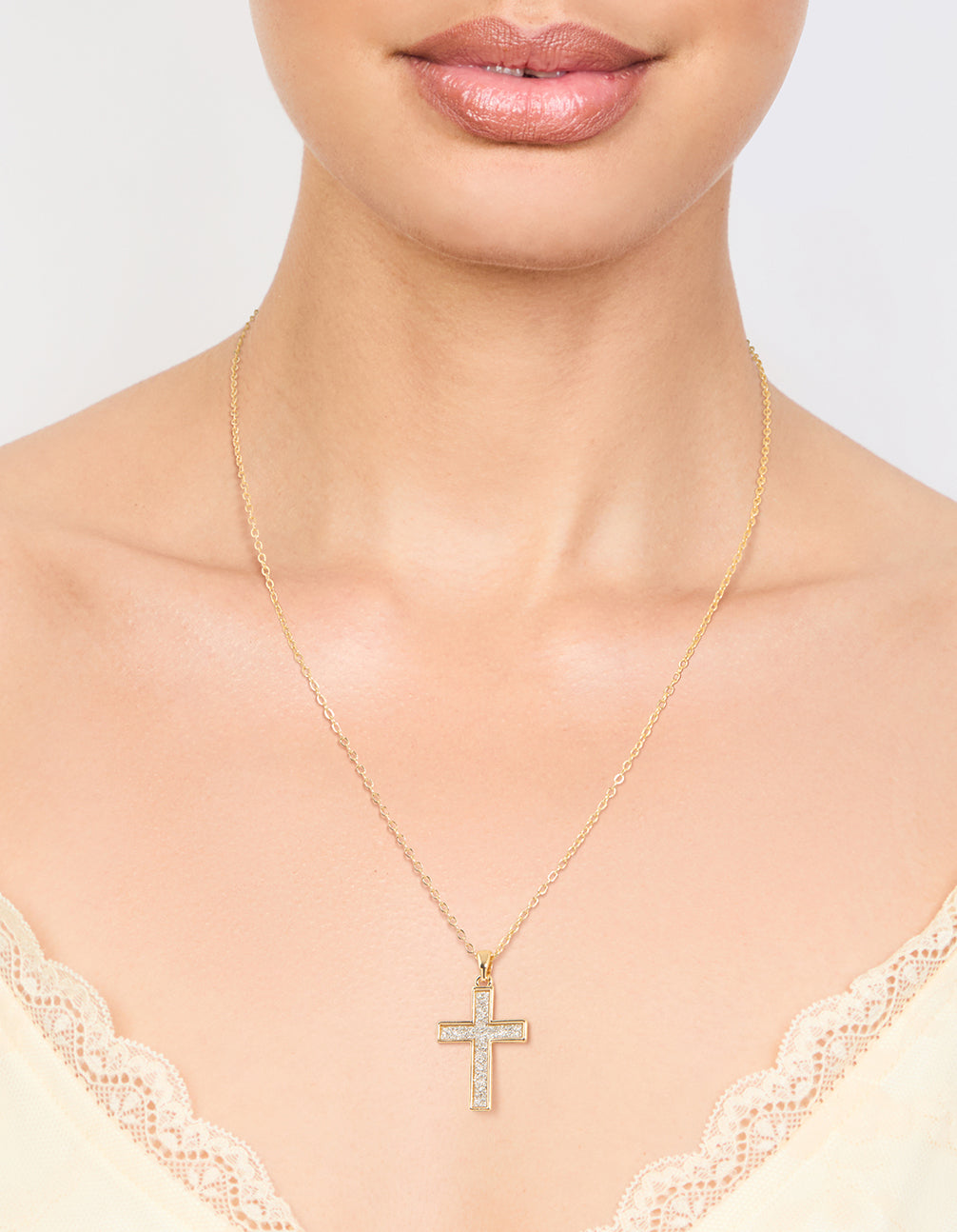 Gold Glitter Cross Necklace