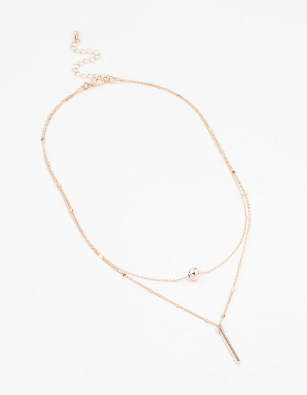 Rose Gold Bar & Ball Layered Chain Necklace