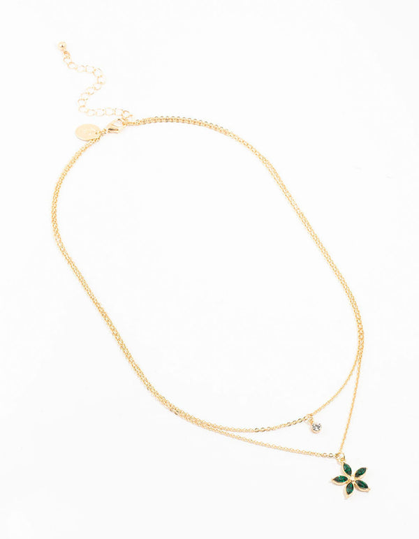 Gold Chain Diamante Flower Layered Necklace