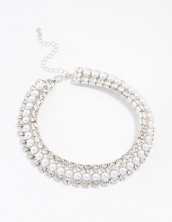 Silver Diamond & Pearl Necklace