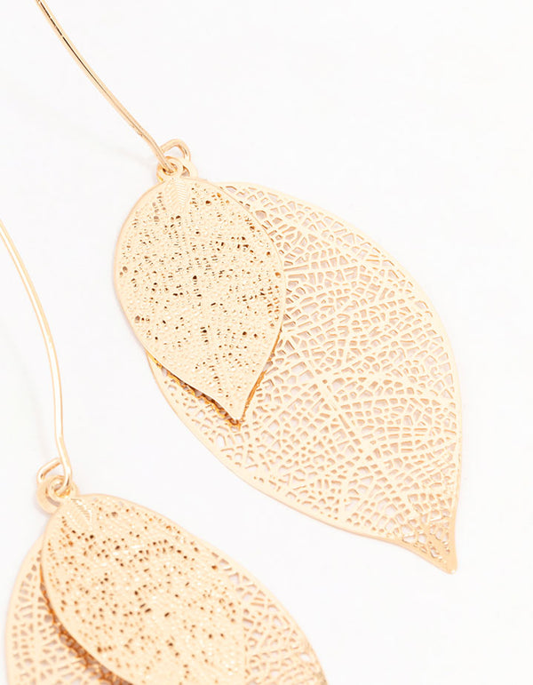 Gold Lazercut Petal Drop Earrings