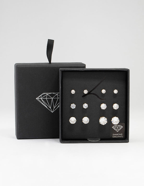 Classic Gold Round Cubic Zirconia Earrings 6-Pack