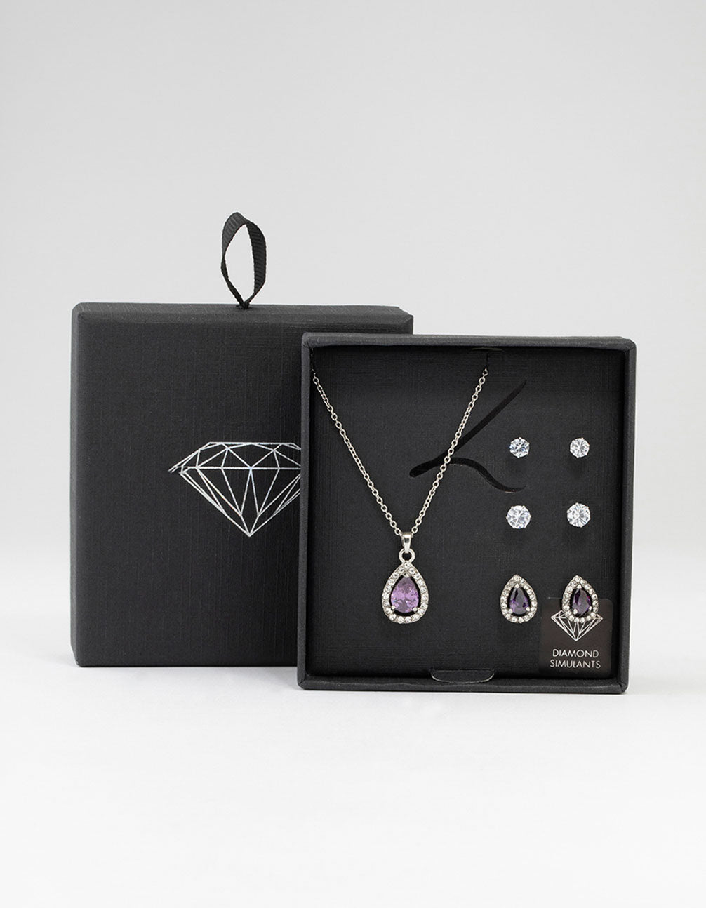 Silver Multiple Purple & Silver Pear Earring & Necklace Set