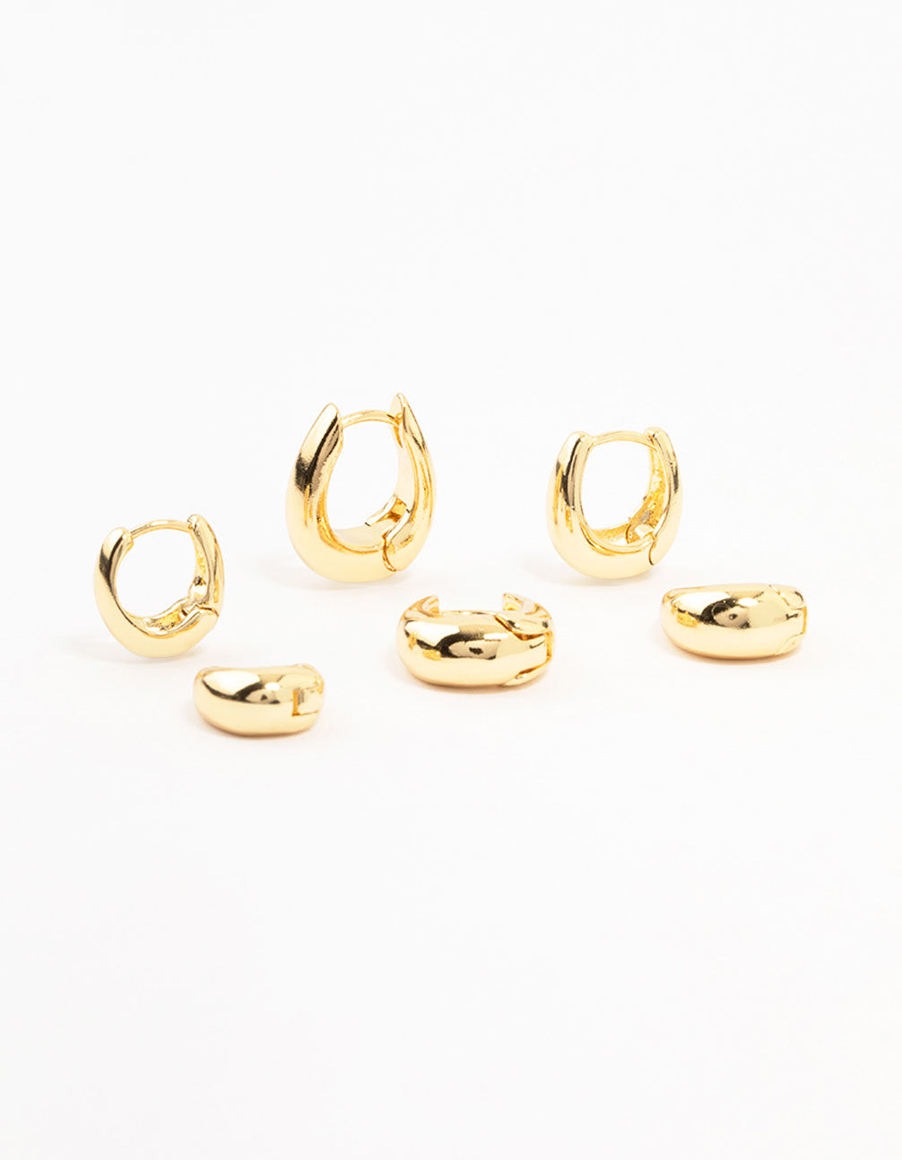 Gold Plated Brass Graduating Taper Hoop Earrings 3-Pack