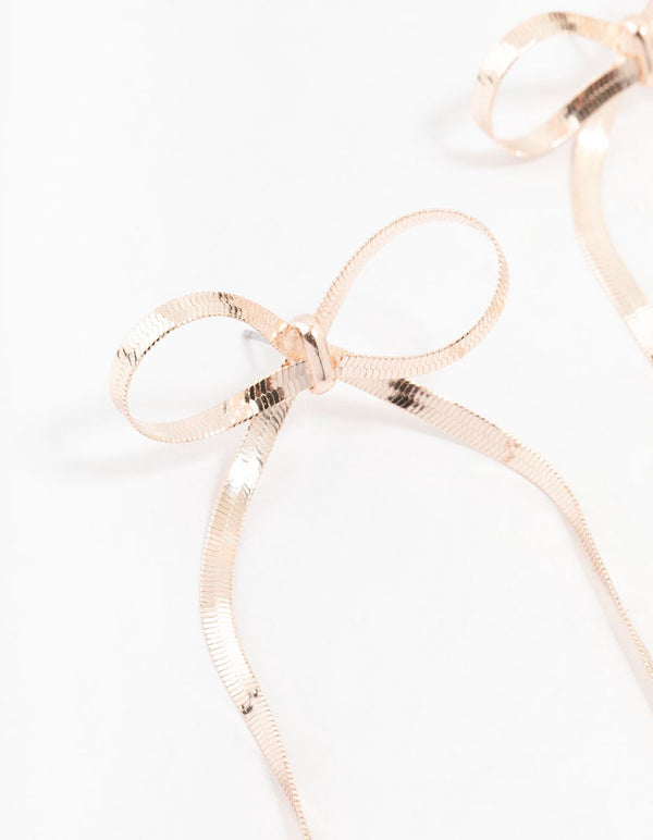 Rose Gold Snakechain Bow Drop Earrings