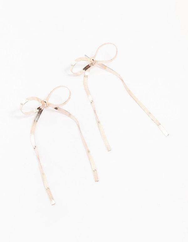 Rose Gold Snakechain Bow Drop Earrings