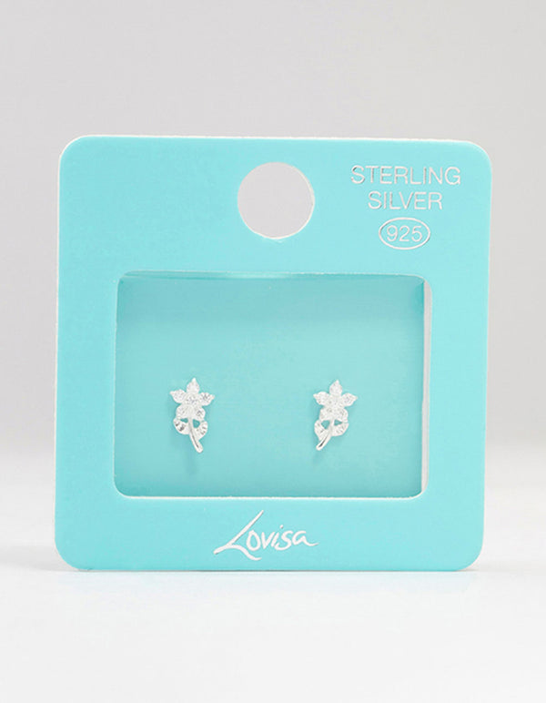 Sterling Silver Cubic Zirconia Flower Stem Earrings