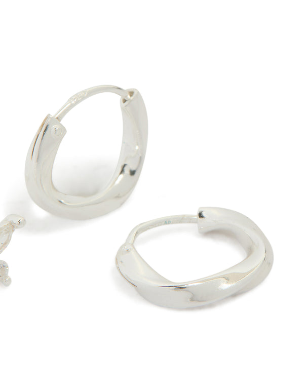 Sterling Silver Butterfly & Hoop Stud Earrings 2-Pack
