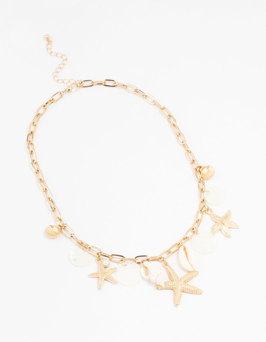 Gold Plated Genuine Shell & Stone Charm Necklace