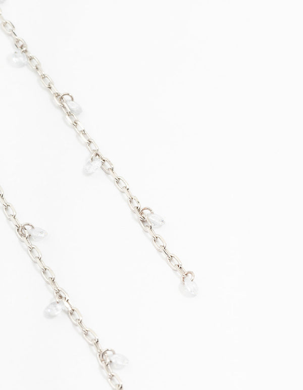Silver Cubic Zirconia Chain Drop Earrings