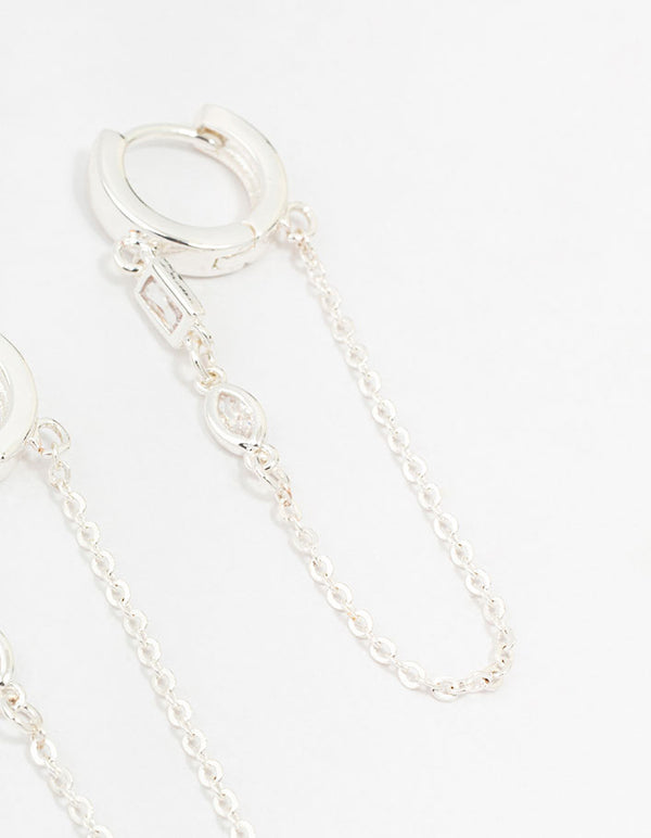 Silver Cubic Zirconia Mixed Shape Chain Earrings