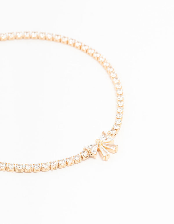 Gold Cubic Zirconia Round Stone & Bow Bracelet