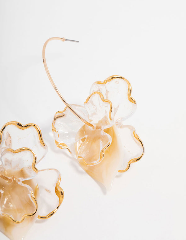 Gold Marble Petal Leaf Drop Earrings