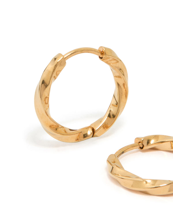 Waterproof Gold Plated Stainless Steel Twisted Hoop Earrings