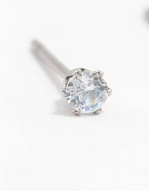 Waterproof Stainless Steel Cubic Zirconia Stud Earrings 3 MM