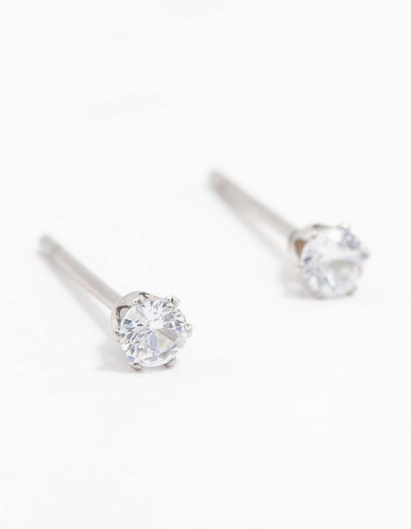 Waterproof Stainless Steel Cubic Zirconia Stud Earrings 3 MM