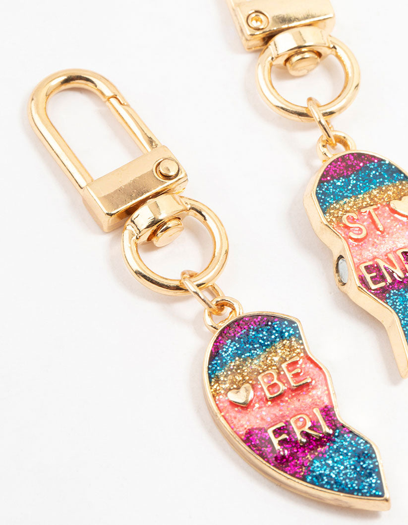 Kids Rainbow Glitter BFF Gold Keyrings 2-Pack