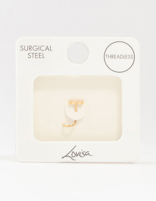 Gold Plated Surgical Steel Cubic Zirconia Trio Threadless Nose Stud