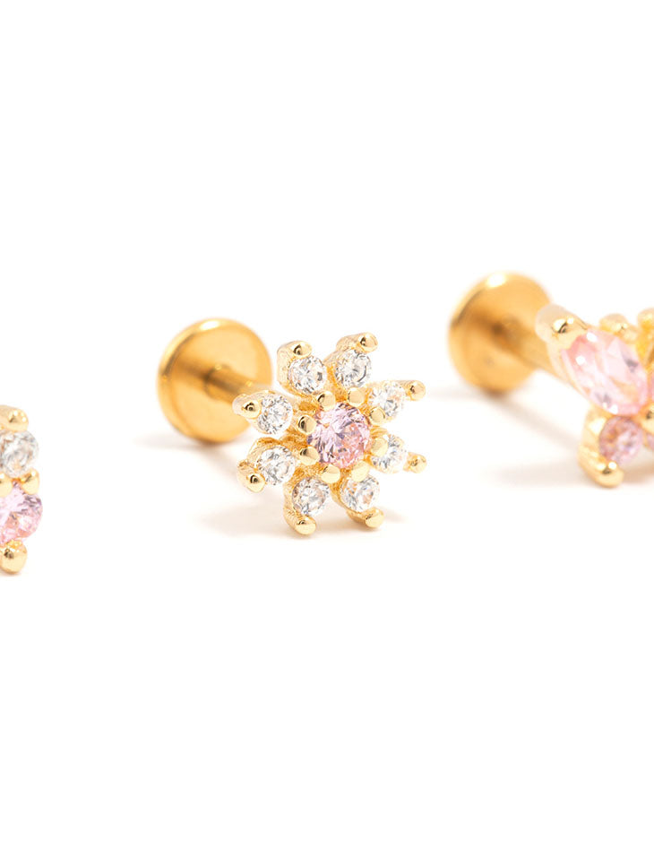Gold Plated Surgical Steel Butterfly & Flower Flat Backs 3-Pack