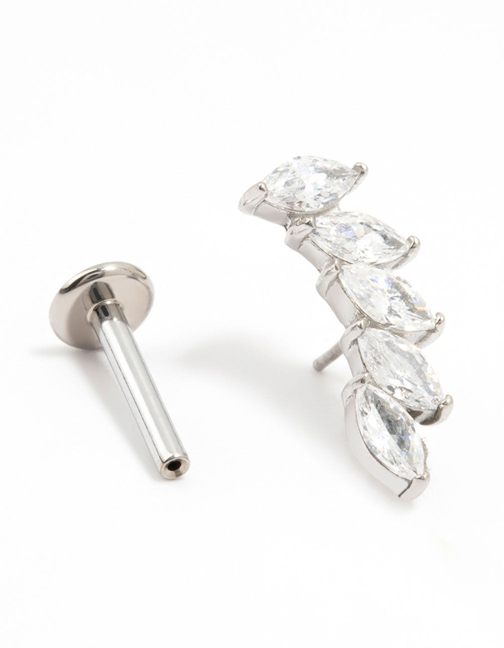 Titanium Cubic Zirconia Stacked Leaves Flat Back