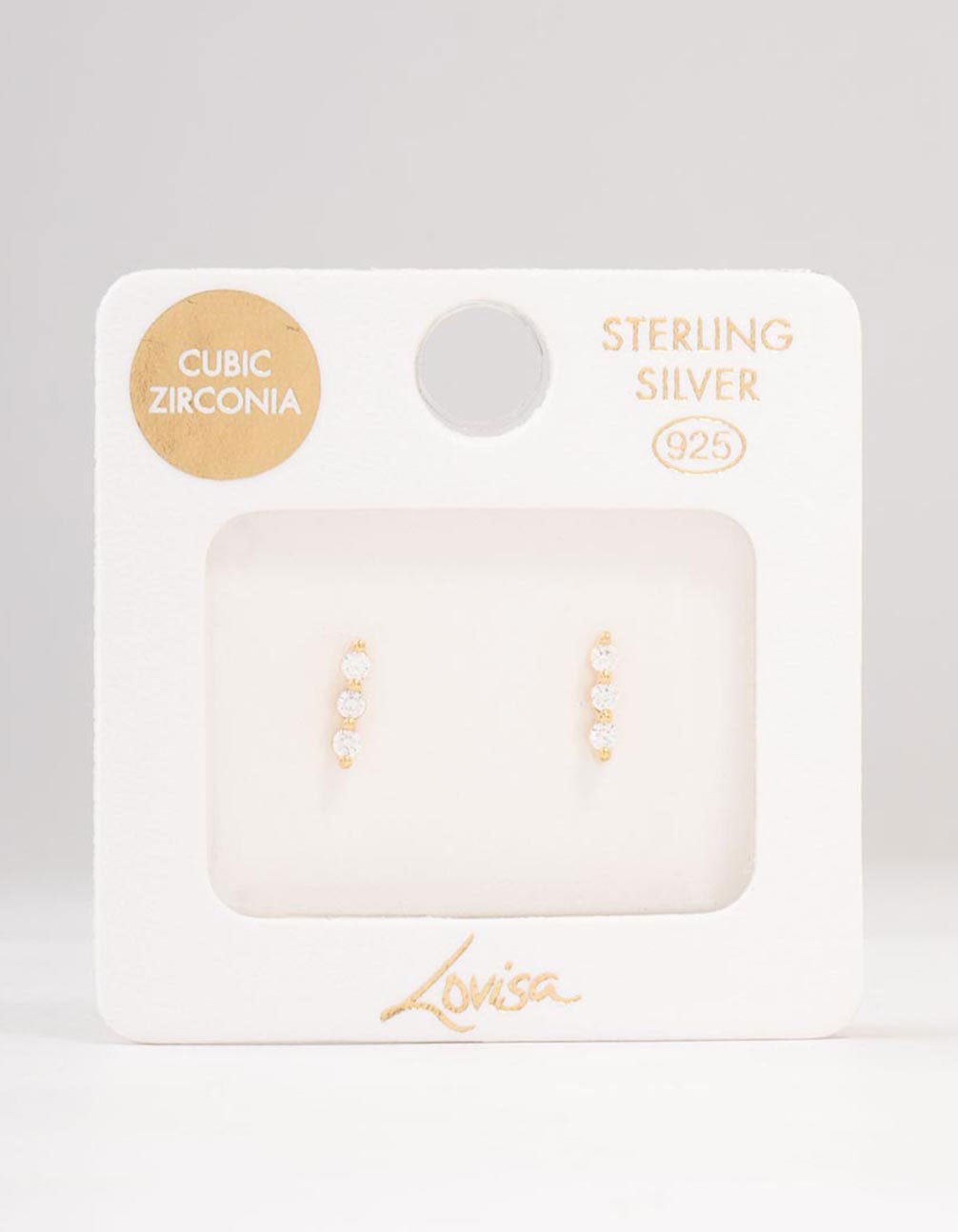 Gold Plated Sterling Silver Cubic Zirconia Bar Earrings