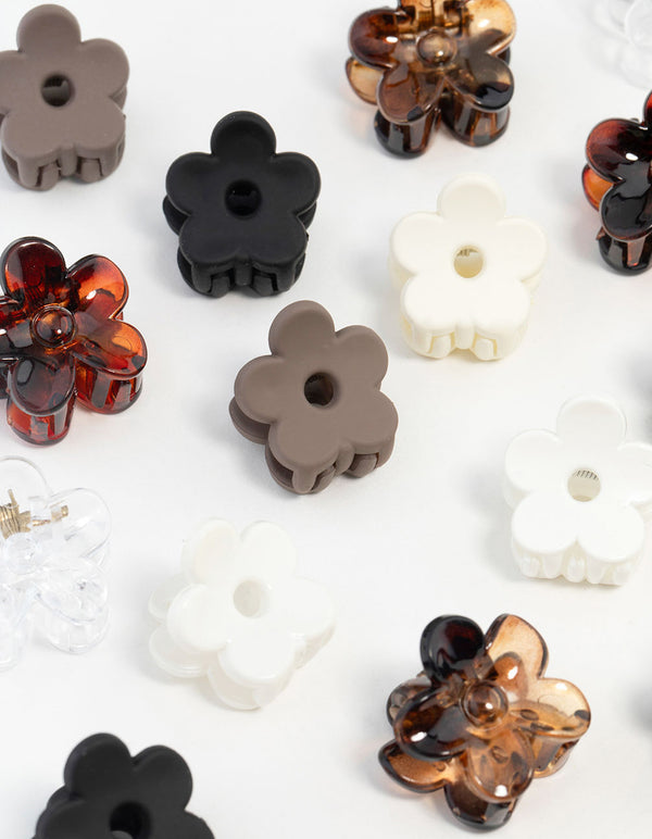 Mini Neutral & Black Flower Hair Clips 16-Pack
