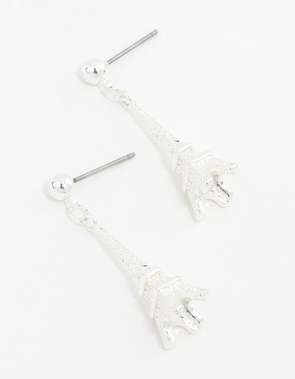 Small Silver Eiffel Tower Drop Earrings