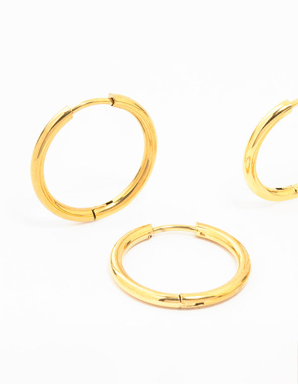 Waterproof Gold Plated Stainless Steel Mini Hoop Earrings 2-Pack