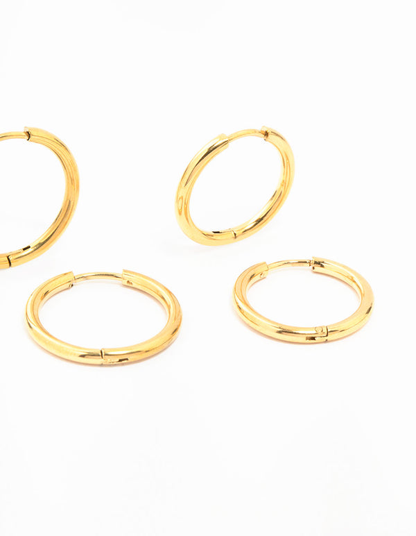 Waterproof Gold Plated Stainless Steel Mini Hoop Earrings 2-Pack
