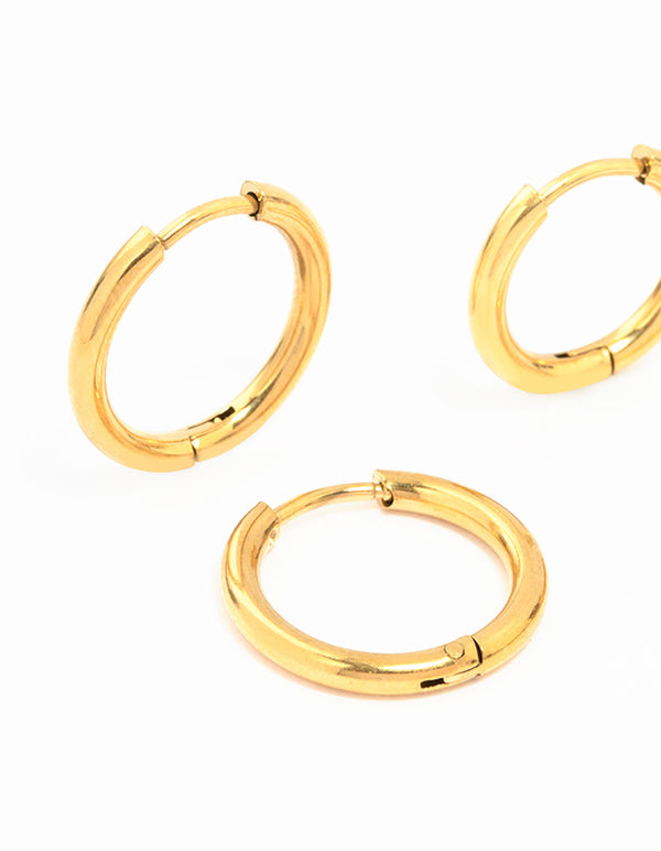 Waterproof Gold Plated Stainless Steel Small Hoop Earrings 2-Pack