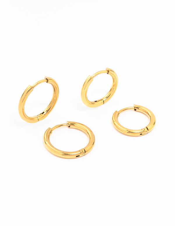 Waterproof Gold Plated Stainless Steel Small Hoop Earrings 2-Pack