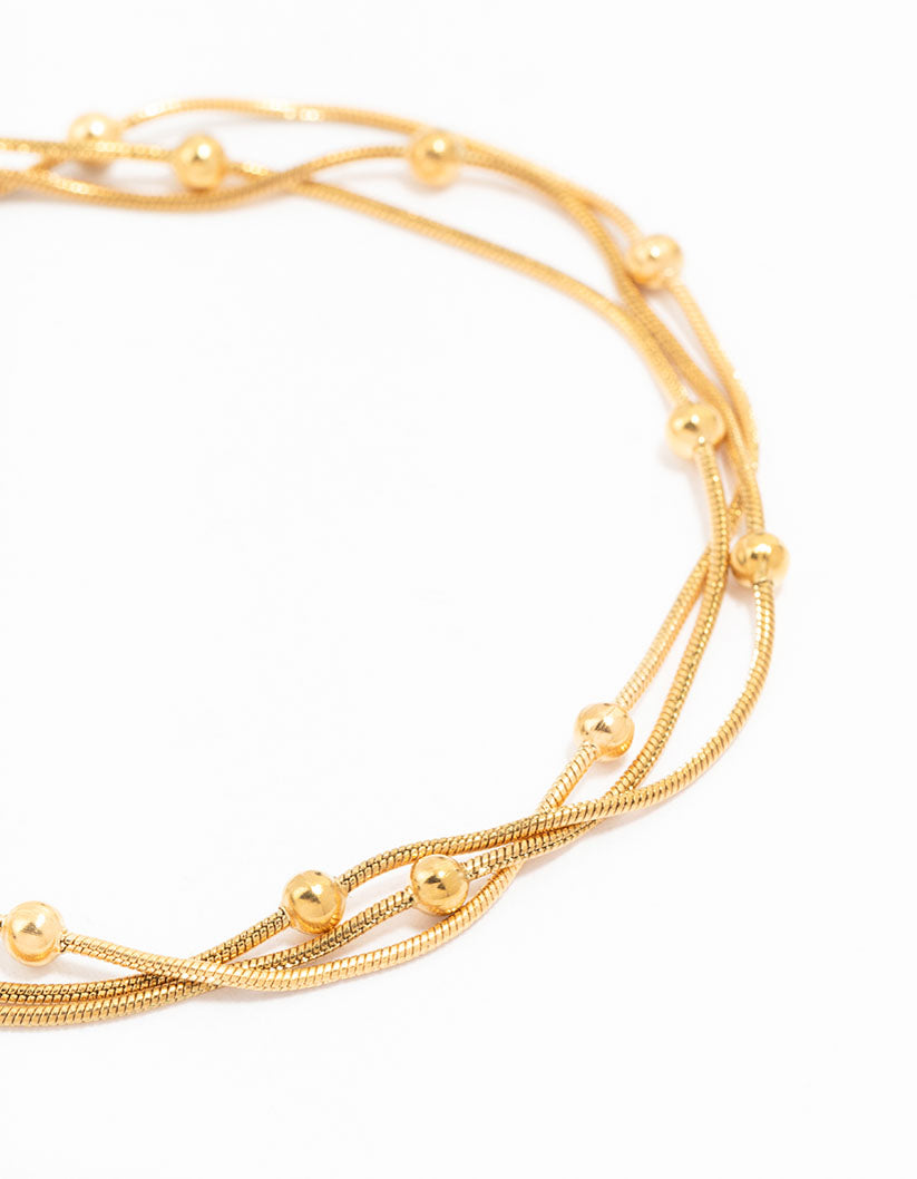 Waterproof Gold Plated Stainless Steel Layered Station Bracelet