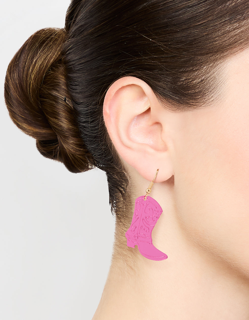 Pink Acrylic Cowboy Drop Earrings