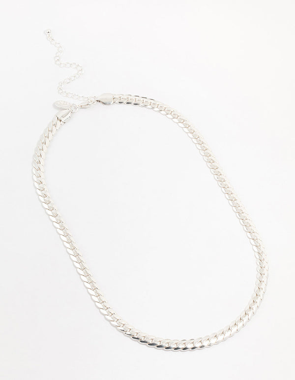 Silver Plated Flat Curb Chain Necklace