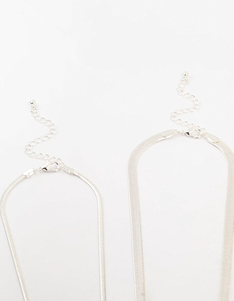 Silver Plated Herringbone Chain Necklaces 2-Pack