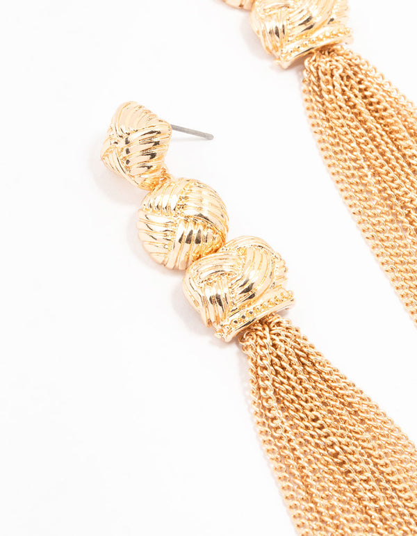 Gold Knit Tassel Drop Earrings