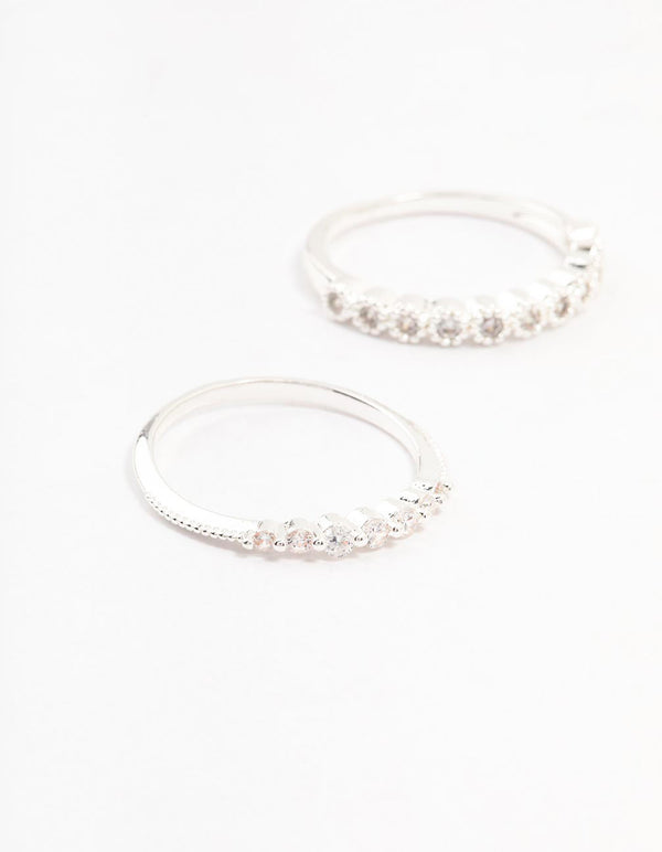 Silver Plated Round Cubic Zirconia Stacking Rings 3-Pack