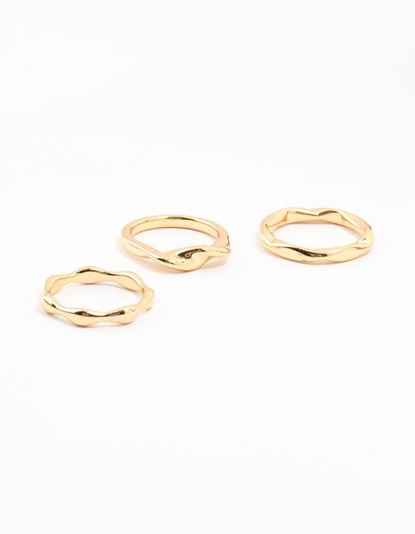 Gold Plated Irregular Stacking Rings 3-Pack