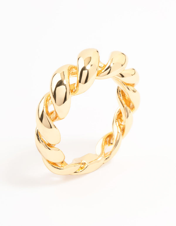 Showcasing a gold plated swirl coil ring side detail view