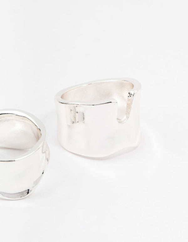 Silver Plated Molten Large Rings 2-Pack