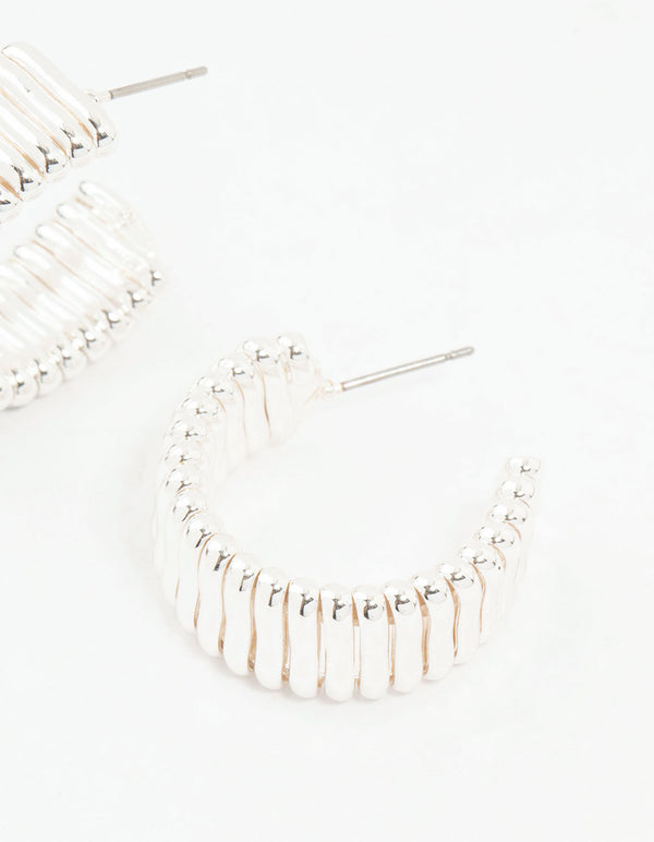 Silver Plated Wide Ribbed Hoop Earrings