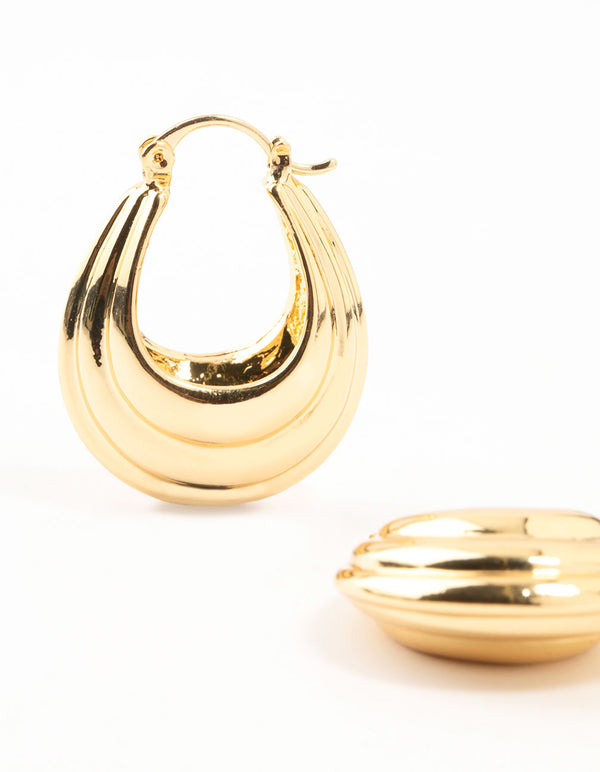 Gold Plated Ribbed Chunky Hoop Earrings