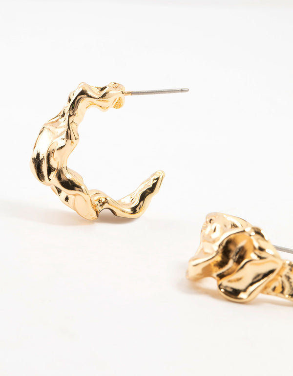 Gold Plated Molten Mini Hoop Earrings