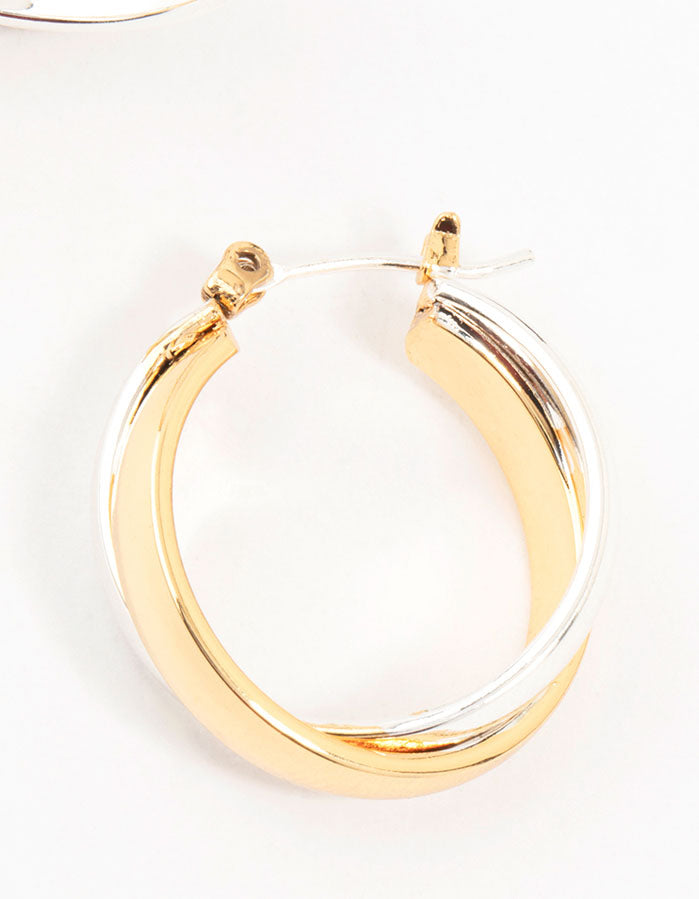 Mixed Metals Twisted Hoop Earrings
