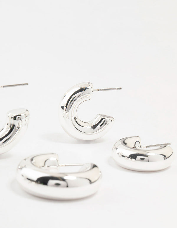 Silver Plated Chunky Bubble Hoop Earrings 3-Pack