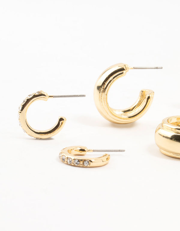 Gold Plated Diamante Crystal Hoop Earrings 4-Pack