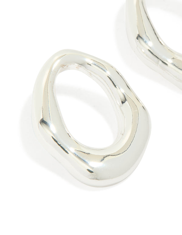 Silver Plated Molten Open Circle Stud Earrings