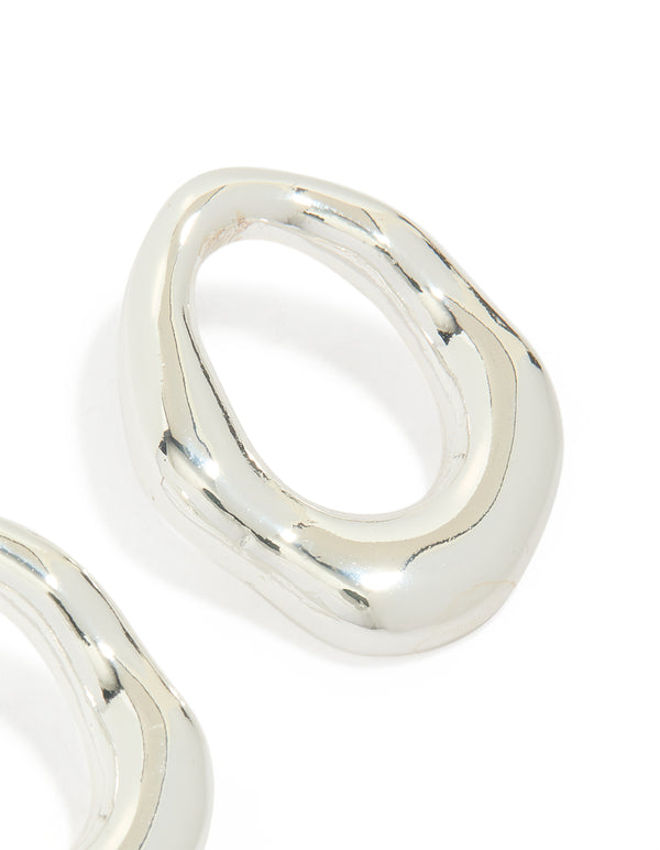 Silver Plated Molten Open Circle Stud Earrings